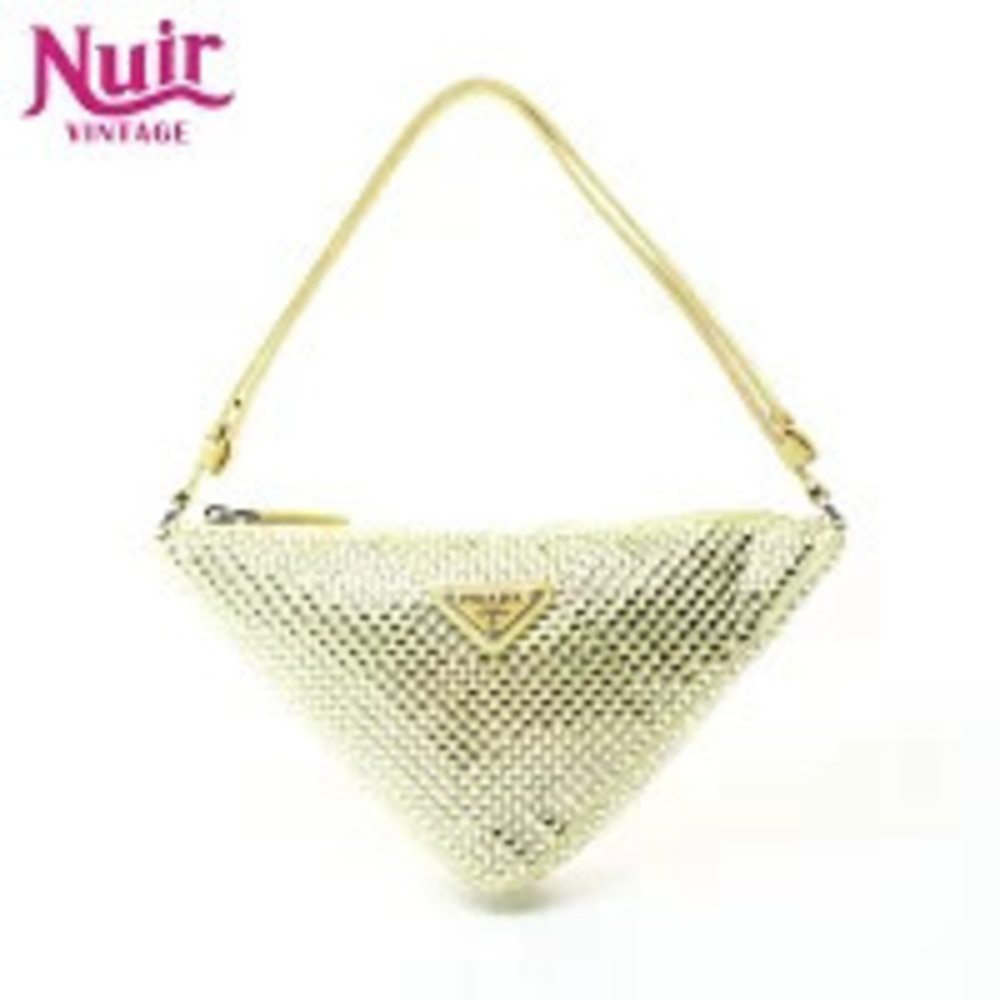 Prada Crystal Satin Triangle Shoulder Bag Yellow